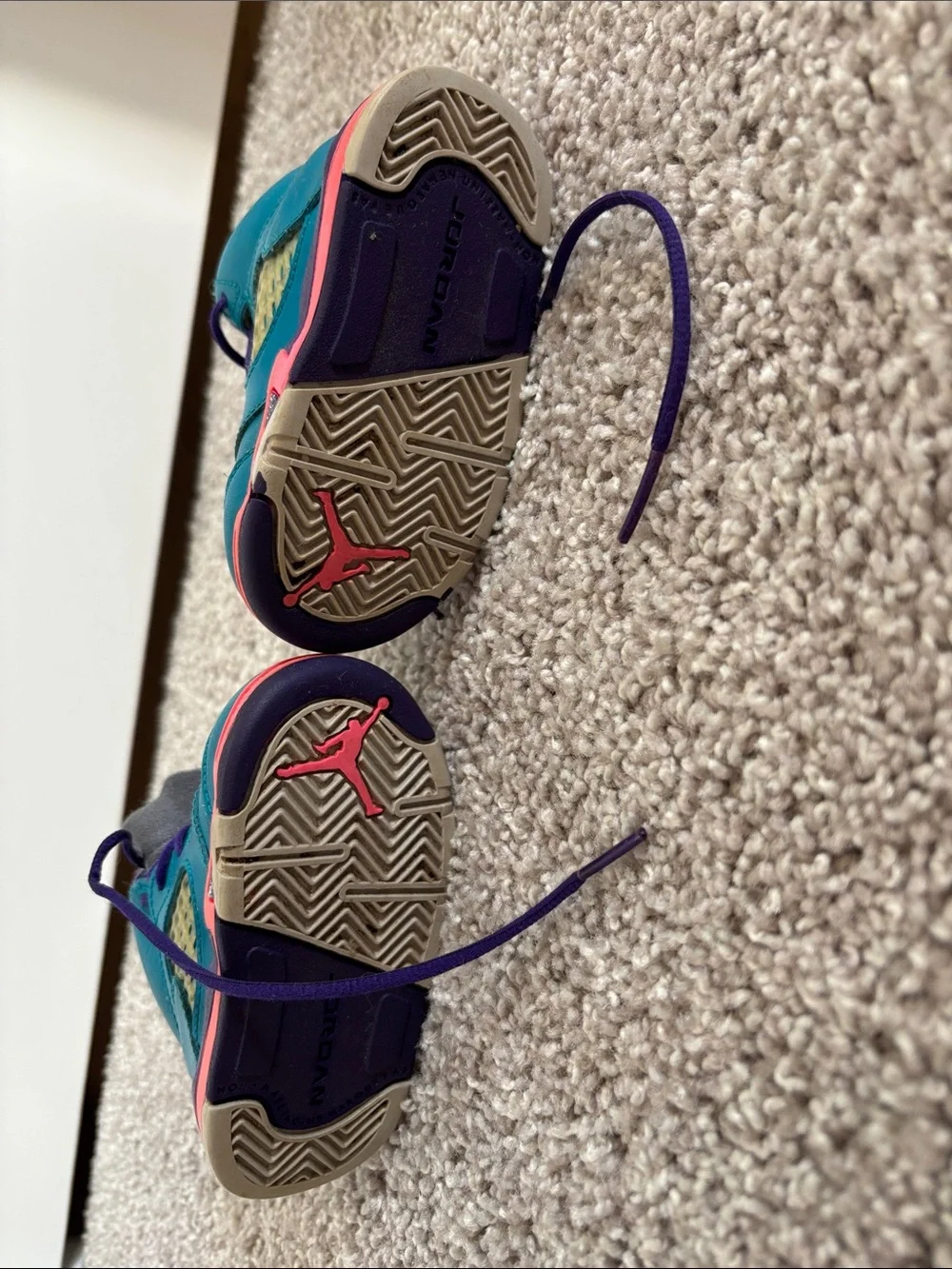 Nike Kids Teal, Purple & Coral High-Top Air Jordan Sneakers